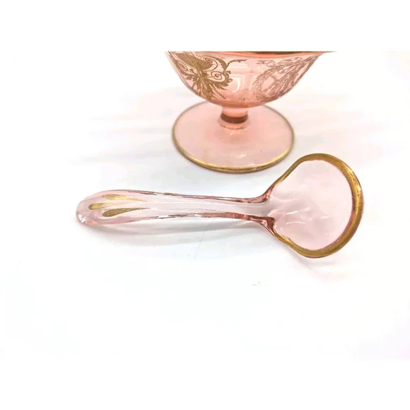 Pink Cambridge ? Gold Trim Mayonnaise Bowl and Ladle - Picture 3 of 9
